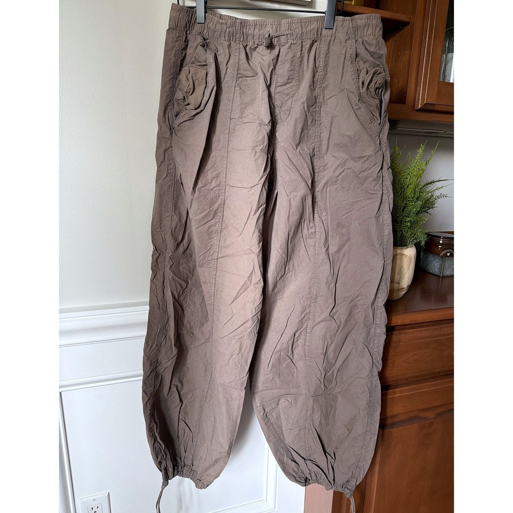 Zara Women's Pants Brown Cargo Parachute Trouser Wide Leg Drawstring Size Large